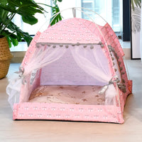Thumbnail for The Serene Petal Cat Tent by KittyNook features mesh sides, a soft cushion, and bows—perfect for sunny indoor spots.