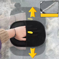 Thumbnail for KittyNook Pet Hair Removal Mitts brush off pet hair; yellow arrows guide you for easy use on furniture, bedding, or cars.