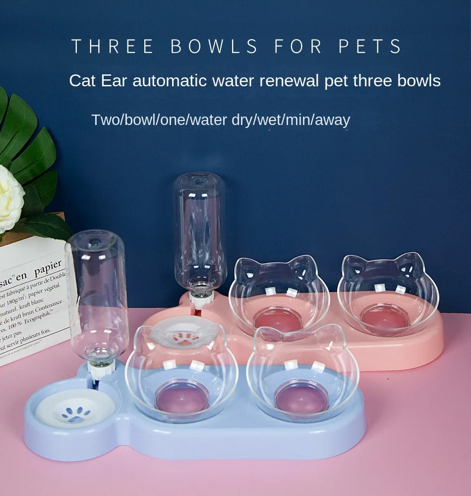 Two KittyNook Cat Co. Automatic Water Renewal Cat Bowls with advanced filtration shown on pastel backgrounds.