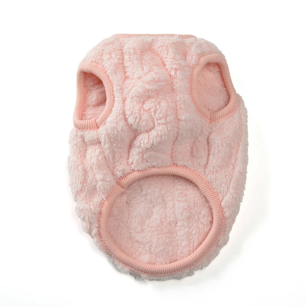 KittyNook Cat Co. Ultra-Soft Thermal Fleece Cat Sweatshirt in light pink, with head and leg openings, on white background.