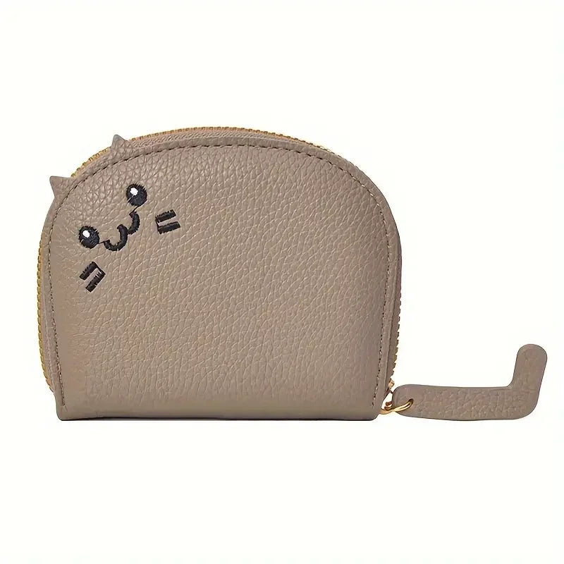 KittyNook Cat Co. Cute Multi-Card Cat Purse—beige PU leather wallet with cat ears and tail zipper pull.