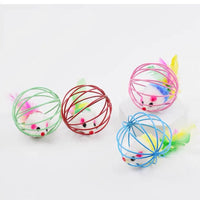Thumbnail for The Interactive Sand-Chase Mouse Cat Toy by KittyNook Cat Co. offers four feathered wire ball toys to engage your cat's instincts.
