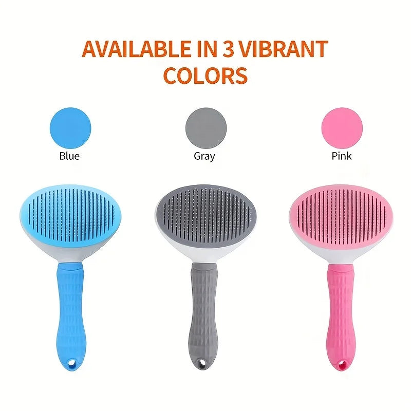 KittyNook Cat Co. Pet Grooming Brush with self-cleaning design—available in blue, gray, and pink.