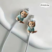 Thumbnail for Two MeowGuard Cat Cable Protectors by KittyNook Cat Co.—green hoodie cat design, set of 2 charging cable covers.