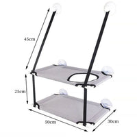 Thumbnail for KittyNook Cat Co. Space-Saving Double Hanging Pet Bed: 2-level mesh shelves, 50x30cm, 45cm high, window mounted.