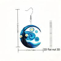 Thumbnail for KittyNook Cat Co. Van Gogh Starry Night Black Cat acrylic earrings: 2D flat with a 3D look.