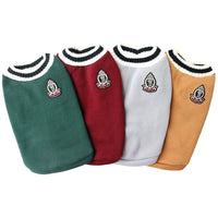 Thumbnail for The Cozy Fluff Cat Sweater by KittyNook Cat Co. comes in green, red, gray, and tan with crest patches and striped collars.