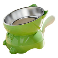 Thumbnail for Green KittyNook Cat Co. Elevated Cat Food Bowl with Cute Ear Stand, featuring a removable stainless steel insert.