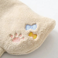 Thumbnail for KittyNook Cat Co. Cute Cat Hanging Towel—beige fleece with bows and pink paw print, perfect for cat lovers.
