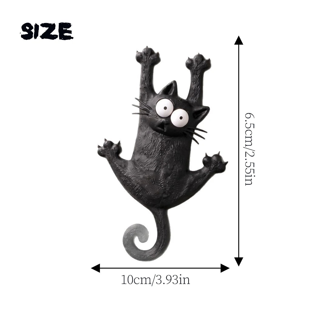 KittyNook Cat Co. Hanging Kitty Magnetic Fridge Decor, black cat magnet 6.5x10cm, wide eyes; cute kitchen accent.
