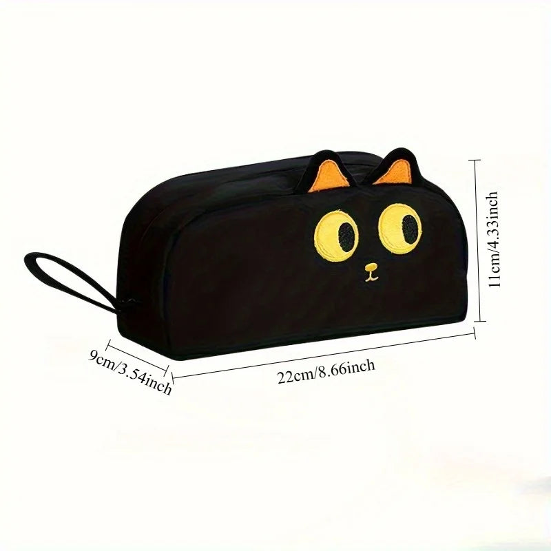 Adorable 3D Cat Pencil Case by KittyNook Cat Co.—cute yellow-eyed, orange-eared cat pouch for organizing stationery.