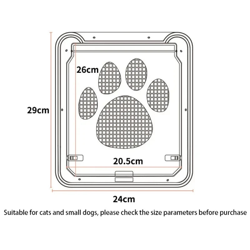 KittyNook Cat Co. Magnetic Lockable Pet Screen Door, 29x24cm, center: 26x20.5cm, with paw print mesh.