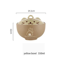 Thumbnail for The Cute Cartoon Cat Soup Bowl by KittyNook Cat Co. holds 550ml, with lid, ears; 14.1cm wide, 12cm tall, ceramic.