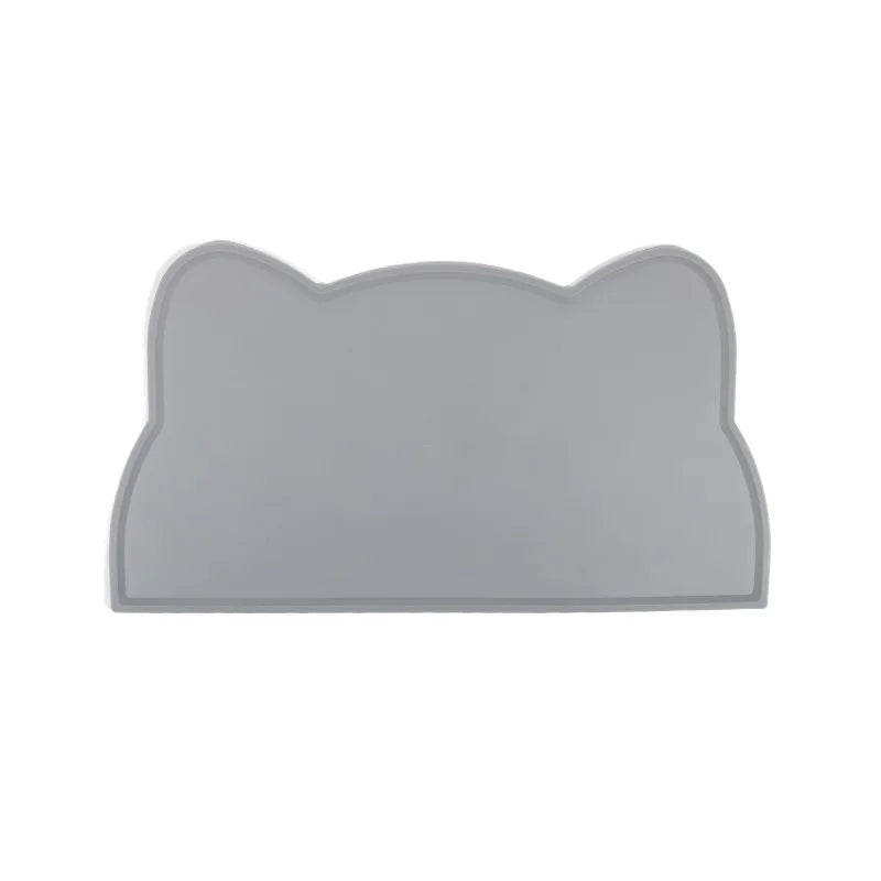 KittyNook Cat Co. Silicone Pet Feeding Bowl—gray, animal-head shaped, hypoallergenic, spill-proof feeding mat.