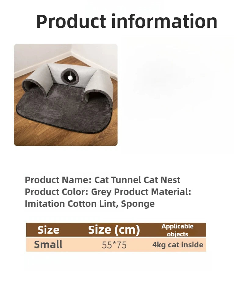 KittyNook Cat Co. Interactive U-shaped Cat Tunnel, 55x75cm, 4kg limit; cotton lint & sponge, for wood floors.