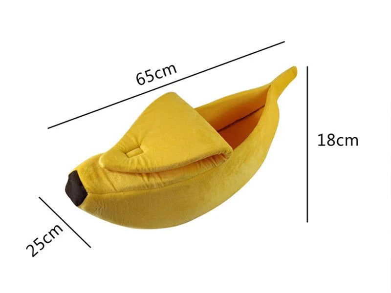 KittyNook Cat Co. Cute Funny Banana Shape Cat Bed offers orthopedic support; size 65x25x18cm, shown on white background.