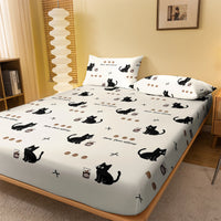 Thumbnail for KittyNook Cat Co. Cozy Cat Design Fitted Sheet—cat-inspired bedding for a light, cozy bedroom.