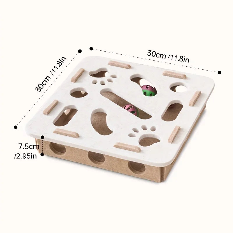 KittyNook Cat Co. Interactive Felt Cat Maze Puzzle Box—ball-filled, cut-out shape toy for feline enrichment.
