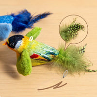Thumbnail for KittyNook Cat Co.'s Ultimate Interactive Chirping Bird Cat Toy has green wings, tail feathers, and enriches indoor cats.