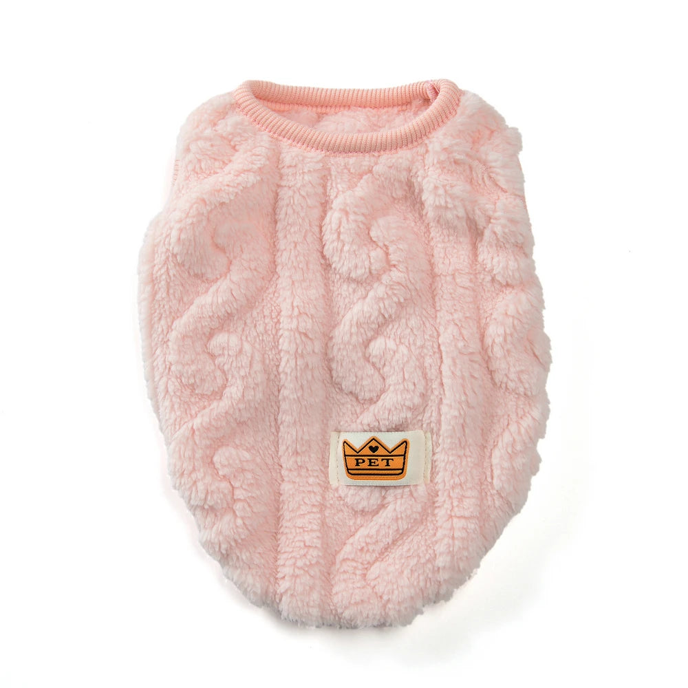 The KittyNook Cat Co. Ultra-Soft Thermal Fleece Cat Sweatshirt is light pink with a wavy pattern and "PET" crown patch.