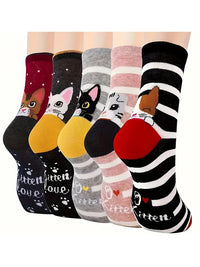 Thumbnail for The Cute Meow & Snuggle Women’s Sock Set by KittyNook Cat Co. features five cozy cat-themed pairs for a playful look.