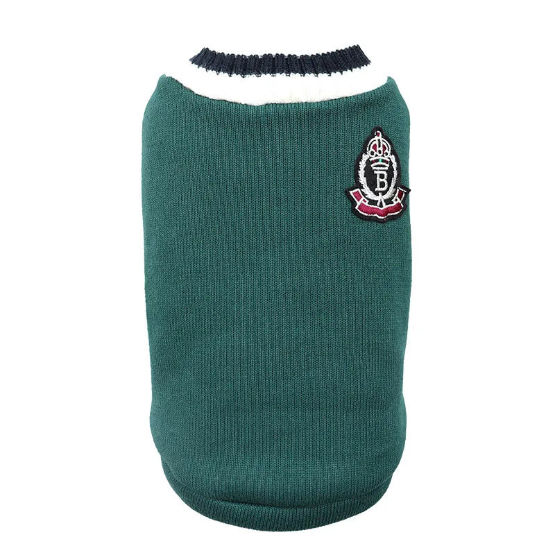 Cozy Fluff Cat Sweater by KittyNook Cat Co. features a white/navy collar and crest, perfect for stylish, comfy cats.