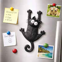 Thumbnail for KittyNook Cat Co.'s Hanging Kitty Magnetic Fridge Decor—cute black cat magnet with sticky notes, dog & beach photos.