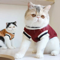 Thumbnail for Two cats in Cozy Fluff Cat Sweaters by KittyNook Cat Co.—one red, one brown—sit indoors on a light surface.