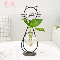Thumbnail for Modern Cat Iron Hydroponic Decor by KittyNook: a chic cat-shaped frame with heart vase for plants.