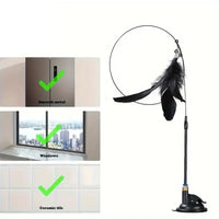 Thumbnail for KittyNook’s Ultimate Cat Teaser Toy suctions to tile, metal & glass—interactive bell & feather wand keeps cats active!.