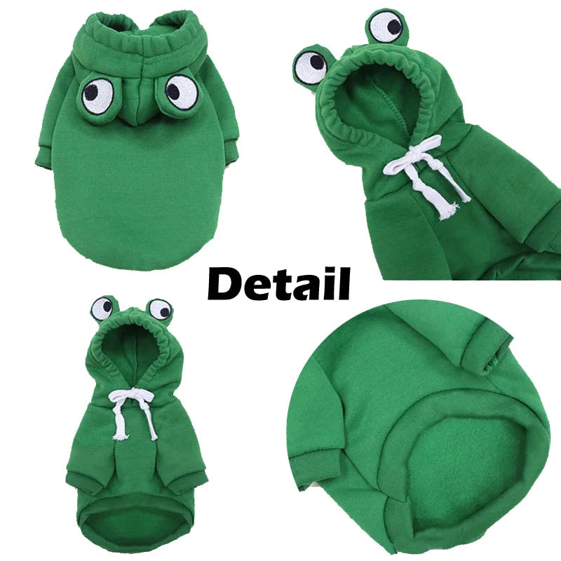 KittyNook Cat Co. Cute Pets Sweatshirt—green hoodie with frog eyes, ideal pet lover apparel shown from every angle.
