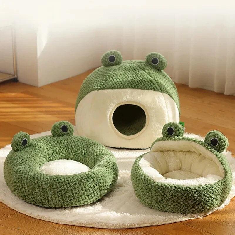 Hoppin Haven Cool Cat Bed - a frog inspired cat bed all variants on display