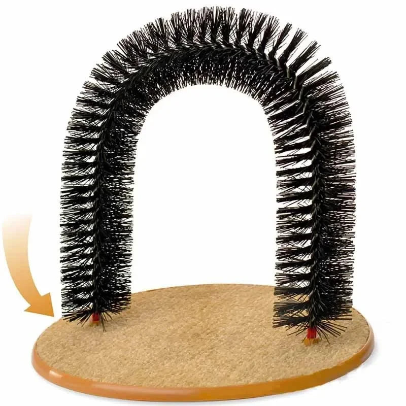 KittyNook Cat Co. 3-in-1 Cat Self-Grooming Arch Toy on tan base: Ideal for fur removal and scratching fun.