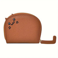 Thumbnail for KittyNook Cat Co. Cute Multi-Card Cat Purse: Brown PU leather, cat face, ears, tail zipper—compact and stylish.