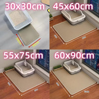 Thumbnail for Four KittyNook Cat Co. Non-Slip Dual Layer Litter Trapper mats in various sizes shown under litter boxes on wood floors.