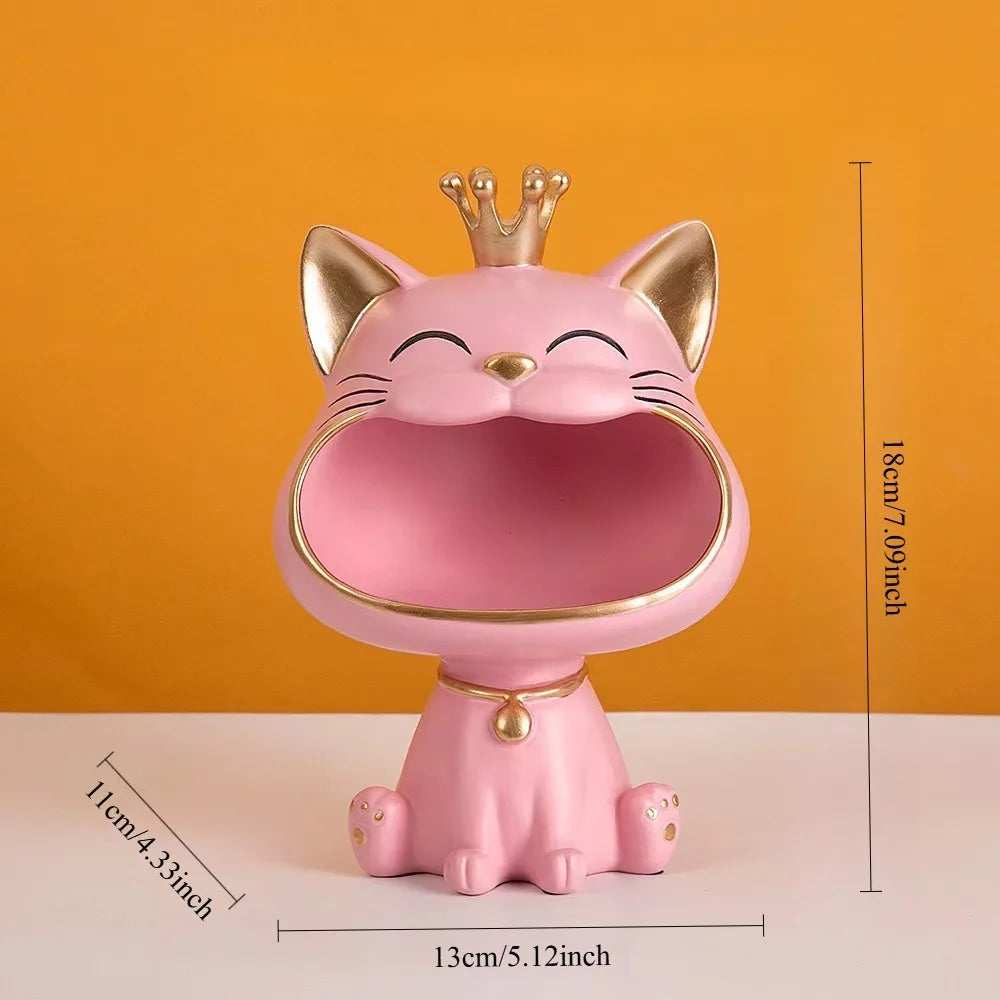 The KittyNook Cat Co. Creative Cat Key Box in pink with crown and gold accents, shown with measurements.