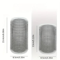 Thumbnail for Two gray KittyNook Cat Co. Ultimate Corner Arch Self-Groomers in different labeled sizes with spiky silicone bristles.