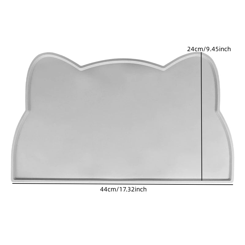 KittyNook Cat Co. Silicone Pet Feeding Bowl: gray, cat-shaped, hypoallergenic, 44x24cm, spill-proof feeding mat.