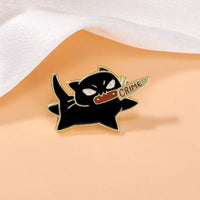 Thumbnail for KittyNook Cat Co.'s Cute Black Cat Enamel Brooch features a cartoon cat with a 