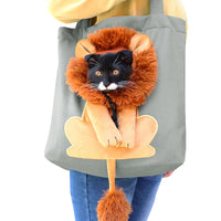 Thumbnail for A black and white cat in the Lion Design Soft Cat Carrier by KittyNook Cat Co. rests in a gray tote bag with jeans.