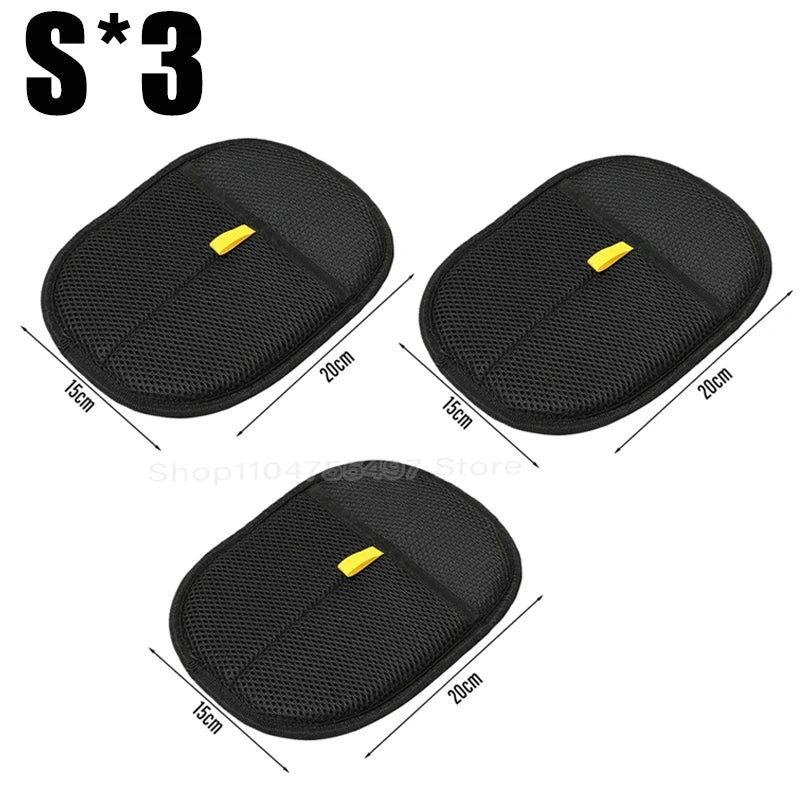 KittyNook Cat Co. Pet Hair Removal Mitts—set of 3 black mesh pads with yellow tabs for furniture, bedding & car seats.
