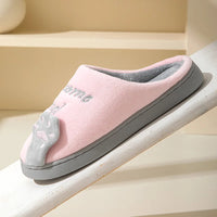 Thumbnail for KittyNook Cat Co.'s Happy Pawprints Lucky Cat Slippers: pink and gray with paw design, cozy for home comfort.