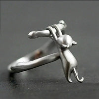 Thumbnail for KittyNook Cat Co.'s Sterling Silver Cat Branch Ring features a playful cat and is adjustable for hypoallergenic comfort.