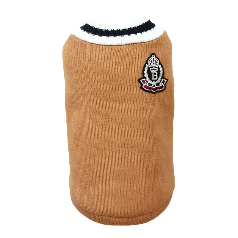 Cozy Fluff Cat Sweater by KittyNook Cat Co. features a white-black collar, crest patch, and cat-apparel-inspired details.