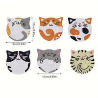 Thumbnail for KittyNook Cat Co. DIY Cat Sparkle Mosaic Drink Coasters, 6-pack, 10cm each—cute, colorful cat designs for crafts.