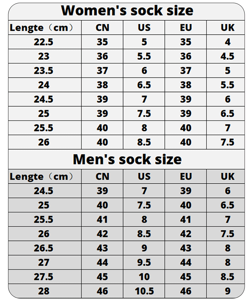 KittyNook Cat Co. Sweet Kitty Pink Short Tube Socks size chart for CN, US, EU & UK men's and women's shoe sizes.