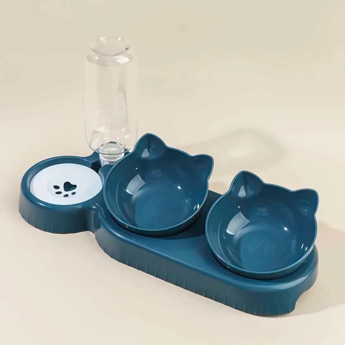 KittyNook Cat Co. Cute 3 In 1 Cats Bowls with water feeder, cat-shaped dishes, and paw print dish.