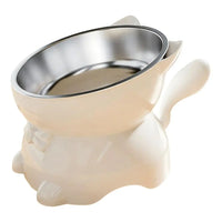 Thumbnail for Elevated Cat Food Bowl with Cute Ear Stand featuring a removable stainless steel insert and a cat-shaped base.