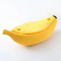 Thumbnail for KittyNook Cat Co. Cute Funny Banana Shape Cat Bed offers orthopedic support with a fun yellow and brown design.