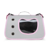 Thumbnail for KittyNook Cat Co. Premium Foldable Small Cat Carrying Bag in gray/pink with window & 3 left-side vent holes.